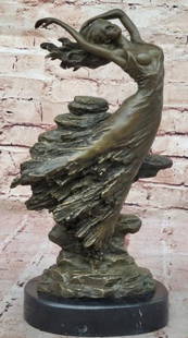 Emerge: Art Nouveau Bronze Dancing Woman Sculpture: Emerge: Art Nouveau Bronze Dancing Woman Sculpture  A mesmerizing abstract art nouveau bronze sculpture bearing the signature of artist Aldo Vitaleh, this piece captures the fluid beauty of a woman da