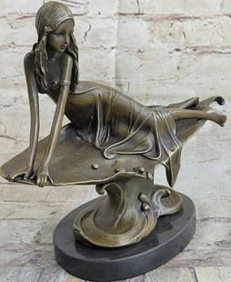 Quiet Reflection Lounging Girl Bronze Sculpture: Quiet Reflection Lounging Girl Bronze Sculpture  Capturing a tender moment of stillness, this is a beautifully crafted bronze sculpture of a young girl lounging gracefully on her side, set upon a poli