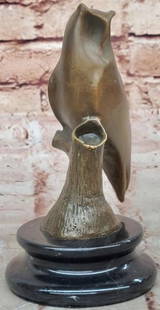 Wisdom in Form Abstract Bronze Owl: Wisdom in Form Abstract Bronze Owl  Minimalist yet full of character, this is a modern abstract bronze sculpture of an owl, perched gracefully atop a solid marble base. With stylized lines and smooth