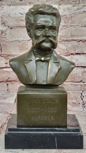 Original Bust of Johann Strauss Bronze Sculpture Signed by Fisher - 10" x 5.5": Original Bust of Johann Strauss Bronze Sculpture Signed by Fisher - 10&#34; x 5.5&#34;  Celebrate the grandeur of 19th-century European music with this exquisite vintage bronze bust of Johann Strauss