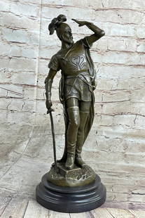 Bronze Roman Legion Soldier Sculpture by F. Pizarro - 15" x 7": Bronze Roman Legion Soldier Sculpture by F. Pizarro - 15&#34; x 7&#34; This striking bronze sculpture by F. Pizarro vividly depicts a Roman legion soldier standing resolutely amidst the aftermath of a
