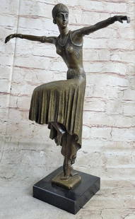 Art Deco Inspired Bronze Sculpture: Turkish Dancer - 16.5" x 12.5": Art Deco Inspired Bronze Sculpture: Turkish Dancer - 16.5&#34; x 12.5&#34;  This bronze sculpture captures the elegance of dance with a lithe dancer balancing on one leg, arms extended. Her detailed c