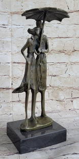 Lovers in the Rain" Original Bronze Statue - 12" x 6: &#34;Lovers in the Rain&#34; Original Bronze Statue - 12&#34; x 6&#34;   Capture the essence of romance with this captivating bronze sculpture of two lovers sharing an umbrella. Their intimacy and con