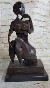 Abstract Inspired Bronze Statue of a Thinking Women  - 14" x 7.5": Abstract Inspired Bronze Statue of a Thinking Women - 14&#34; x 7.5&#34;   This unique bronze sculpture reimagines the female form with abstract, bird-like elements, challenging traditional artistic c