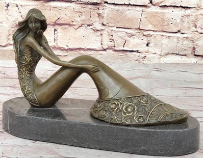 Seated Mermaid Original Bronze Statue - 6" x 9.5": Seated Mermaid Original Bronze Statue - 6&#34; x 9.5&#34;  Experience the allure of artistic mastery with this captivating bronze sculpture that radiates elegance and sophistication. Crafted with meti