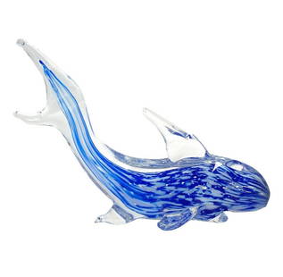 Blue Whale Shark Figurine - Blue Sommerso Murano Glass Crystal: Blue Whale Shark Figurine - Blue Sommerso Murano Glass Crystal  This stunning Blue Whale Shark Figurine, crafted using the Sommerso technique, captures the majestic grace of one of the ocean&#39;s mos
