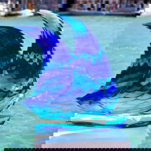 Murano Glass Frozen Sailboat Sculpture - Americas Cup Inspired: Murano Glass Frozen Sailboat Sculpture - Americas Cup Inspired  This exceptional glass sculpture depicts a handmade sailing boat crafted using the freehand technique with colored glass. Inspired by th