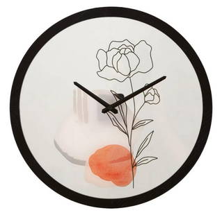 Boho Floral Wall Clock with Metal and Glass Design: Boho Floral Wall Clock with Metal and Glass Design Adorn your space with this round wall clock, featuring clean and simple lines, enhanced by a delicate rose design inside the dial. Discover Mauro Fer