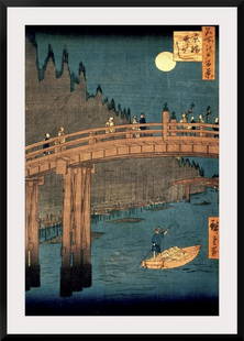 Kyoto Bridge by Moonlight' The Series 100 Views of Famous Place in Edo Wall Art Poster - 36" x 24": 'Kyoto Bridge by Moonlight' The Series 100 Views of Famous Place in Edo Wall Art Poster - 36" x 24" Indulge in the enchanting allure of "Kyoto Bridge by Moonlight," a captivat