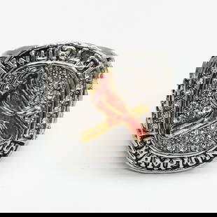 2011 St. Louis Cardinals - MLB Championship Inspired Ring: 2011 St. Louis Cardinals - MLB Championship Inspired Ring. A Red Enameled Perching Cardinal Faces The Stone Crusted Silver Colored Ring. One Of The Nicest Designs For A Champions Ring.  View Photos Fo
