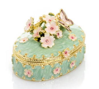 Floral Meadow Keepsake Box: Floral Meadow Keepsake Box  This exquisite enamel-painted trinket box is a handcrafted masterpiece, adorned with hand-selected Austrian crystals and finished in your choice of 24K gold or 925 silver p
