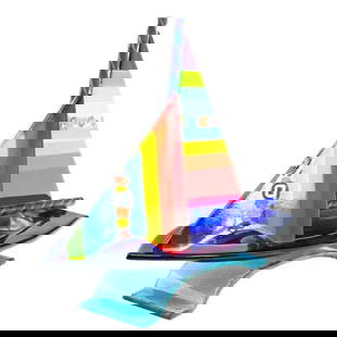 Murano Glass Bright Striped Sail Boat: Murano Glass Bright Striped Sail Boat  Dimensions: 9&#34;L x 4.3&#34;W x 7.9&#34;H  View Photos For Further Details.