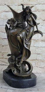 Original Bronze Nymph Vase Sculpture by J. Kassin - 15.5" x 8": Original Bronze Nymph Vase Sculpture by J. Kassin - 15.5&#34; x 8&#34;  Add an air of elegance and sensual beauty to your space with this stunning bronze vase sculpture by J. Kassin. Handcrafted and s