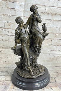 Love and Reconciliation" Bronze Sculpture by Moreau - 14" x 7.5: &#34;Love and Reconciliation&#34; Bronze Sculpture by Moreau This evocative bronze sculpture, titled &#34;Love and Reconciliation,&#34; masterfully captures a poignant moment of vulnerability and forg