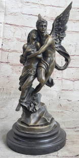 Cupid Embracing his Love Psyche Inspired Bronze Statue - 13" x 6": Cupid Embracing his Love Psyche Inspired Bronze Statue - 13&#34; x 6&#34; This exquisite bronze sculpture captures the romantic saga of Cupid and Psyche, embracing in a moment of eternal love. With wi
