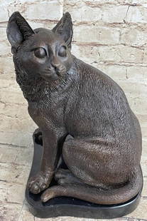 Art Deco Stray Cat Original Bronze Statue - 12" x 8": Art Deco Stray Cat Original Bronze Statue - 12&#34; x 8&#34;  In the serene twilight, a cat, having enjoyed a peaceful catnap, gracefully sits and observes its surroundings. Called by its owner for a