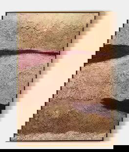 Earthly Layers Abstract Textured Painting: Earthly Layers Abstract Textured Painting This image features an abstract painting with textured horizontal layers of varying colors and textures, resembling geological strata. The blend of beige, dee