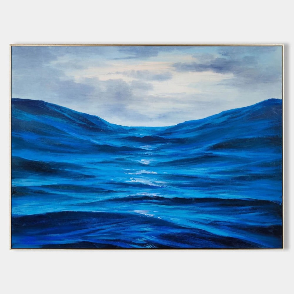 Middle of The Deep Blue Ocean Realistic Canvas Painting (1 of 2)