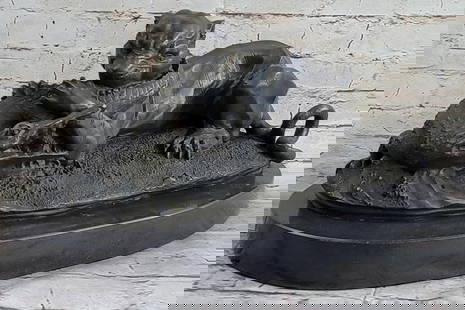 Panther Versus Alligator Bronze Sculpture On Marble Base - 8" x 15": Panther Versus Alligator Bronze Sculpture On Marble Base - 8&#34; x 15&#34;  This amazing piece of a black panther biting an small alligator symbolizes the animal wild life. The ways of them to surviv
