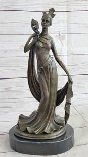 Elegant 1920's Woman Inspired Bronze Sculpture Signed by A. Moreau - 13.5" x 7": Elegant 1920&#39;s Woman Inspired Bronze Sculpture Signed by A. Moreau - 13.5&#34; x 7&#34;  Elevate your home décor with this exquisite 1920&#39;s woman bronze sculpture by A. Moreau, perfect for ad