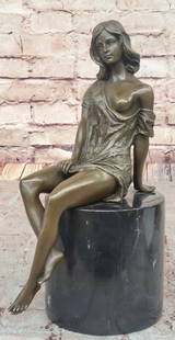 Seated Woman in Contemplation Original Bronze Sculpture by Milo - 11" x 4.5": Seated Woman in Contemplation Original Bronze Sculpture by Milo - 11&#34; x 4.5&#34; This elegant bronze sculpture by Milo captures a seated woman in a moment of quiet introspection, her graceful post