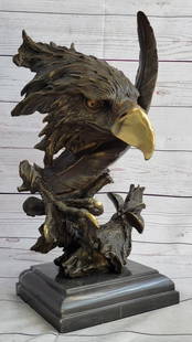 Majestic Eagle Bronze Sculpture by Milo - 15" x 11": Majestic Eagle Bronze Sculpture by Milo - 15&#34; x 11&#34;  This stunning bronze sculpture by Milo captures the eagle’s regal presence with intricate detail. Featuring a gold beak and an eagle perc