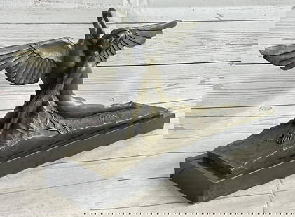 Mythological Lady & Swan Bronze Sculpture: Mythological Lady &amp; Swan Bronze Sculpture  The nude beauty seems to have glided across the water&#96;s surface, her extended left leg acting as a counterweight, only to gently collide