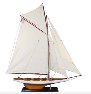 Wooden Columbia 60" Model Sailboat: Wooden Columbia 60&#34; Model Sailboat  Clean lines and simple, elegant detailing define this proud Columbia yacht model. Prominent enough to set a nautical tone yet subdued to match every décor, thi