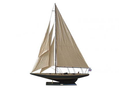 60" Wooden Rustic Endeavour Model Sailboat Decoration: 60&#34; Wooden Rustic Endeavour Model Sailboat Decoration  With the wind’s unbound freedom and the graceful speed of the waves, this rustic model sailing ships of America’s Cup winner, racing yach