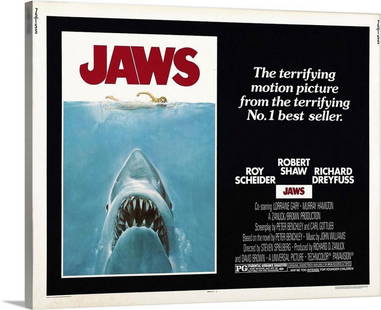 Jaws, 1975 Canvas Reproduction: Jaws, 1975 Canvas Reproduction  Jaws, 1975.  Dimensions: 30 x 24 inches  View photos for furtehr details.