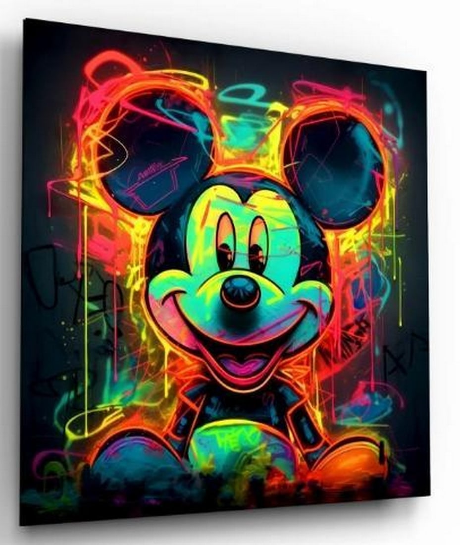Tempered Glass Wall Art: Neon Mickey Splash (1 of 3)