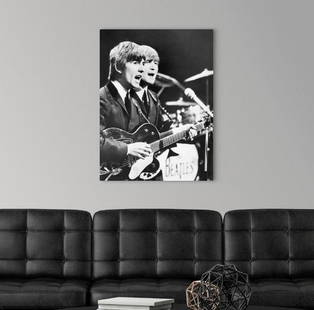 George Harrison & John Lennon Stretched Canvas Print: George Harrison &amp; John Lennon Stretched Canvas Print  Celebrate the legendary partnership of George Harrison and John Lennon with this striking stretched canvas print. Capturing an iconic moment o