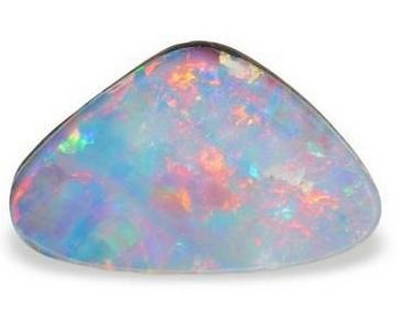 Loose Opal Doublet Trillion Cabochon with Vibrant Multicolor Play: Loose Opal Doublet Trillion Cabochon with Vibrant Multicolor Play  Bursting with color and character, this loose Opal Doublet features a striking trillion-shaped cabochon that highlights its vivid mul