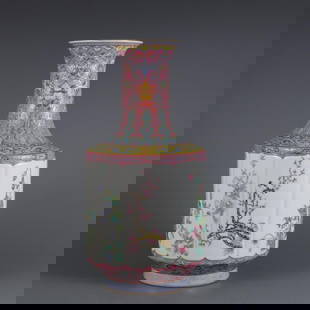 Famille Rose Flower and Bird Appreciation Bottle: Famille Rose Flower and Bird Appreciation Bottle  An elegant Qing Qianlong mark porcelain appreciation bottle, beautifully decorated in the famille rose palette with a classic flower and bird motif. T
