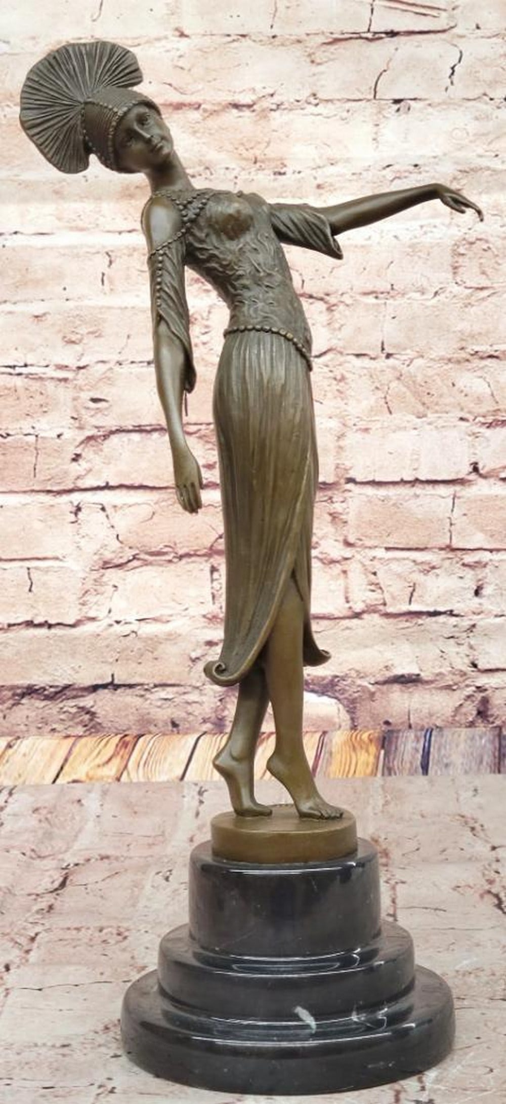Phoenician Dancer Bronze Sculpture Inspired by Demetre Chiparus - 15" x 6.5": Phoenician Dancer Bronze Sculpture Inspired by Demetre Chiparus - 15" x 6.5" This exquisite bronze sculpture by Demetre Chiparus embodies the elegance of Art Deco and the influence of ancient
