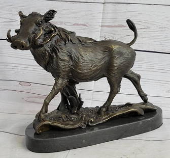Barye Inspired Wild Boar Bronze Sculpture On Marble Base - 9" x 11": Barye Inspired Wild Boar Bronze Sculpture On Marble Base - 9&#34; x 11&#34;  The wild boar emerges from the edge of the forest, defiant and untamed, inviting the beholder to witness its captivating pr
