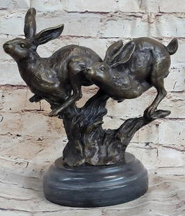 Original Pair of Running Rabbits Bronze Sculpture - 9.5" x 9": Original Pair of Running Rabbits Bronze Sculpture - 9.5&#34; x 9&#34;  The European hare also known as the brown hare, Eastern Jackrabbit and Eastern prairie hare, is a species of hare native to north