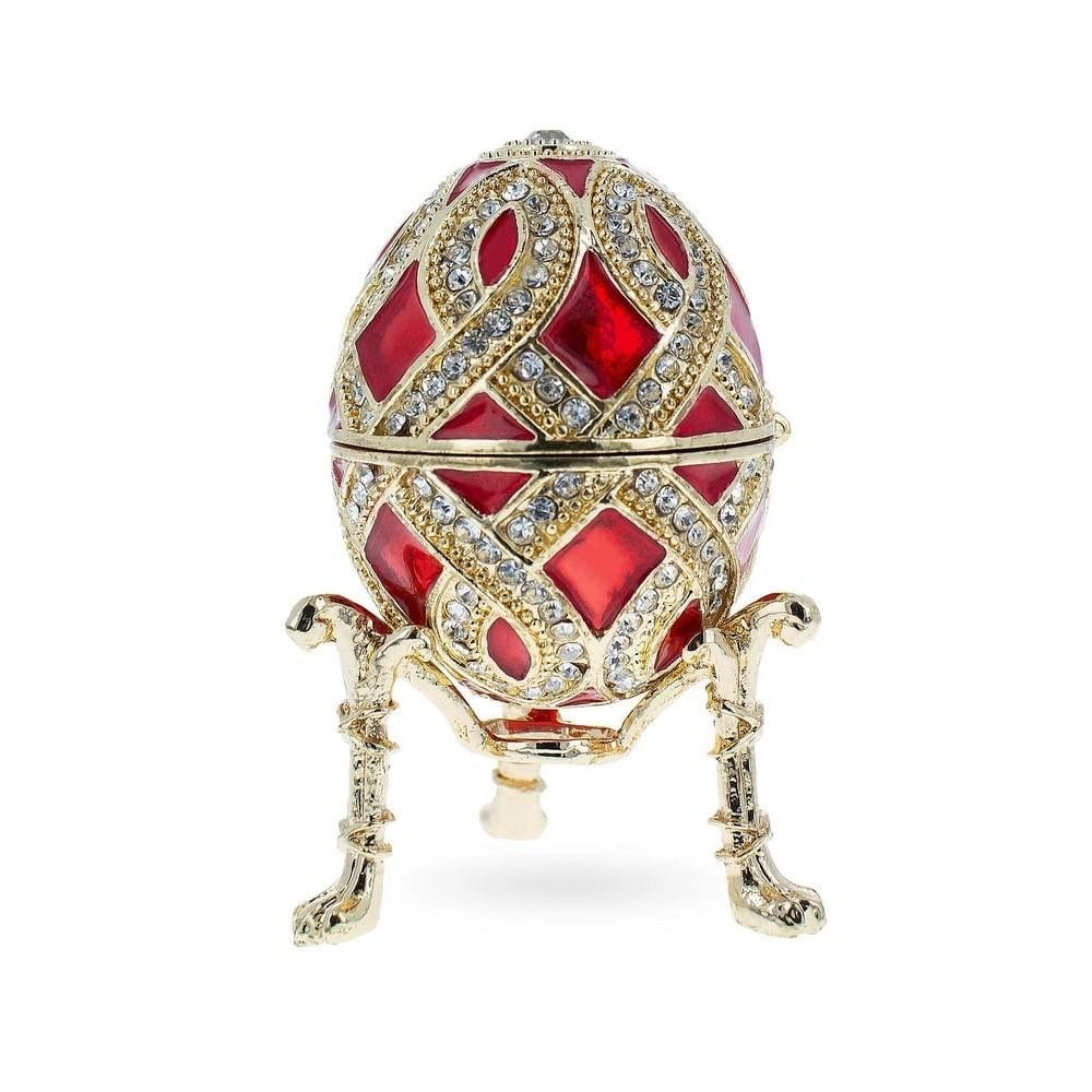 Red Enamel Surprise Royal Inspired Imperial Egg with Clock (1 of 4)