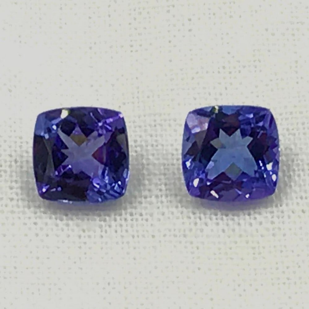1.71ct Tanzanite Cushion Faceted Pair Gemstones: Tanzanite Cushion Faceted Pair Tanzanite gemstone cushion shape , Size- 5.5 mm, Pieces- 2, Weight- 1.71 ct View photo for further details.