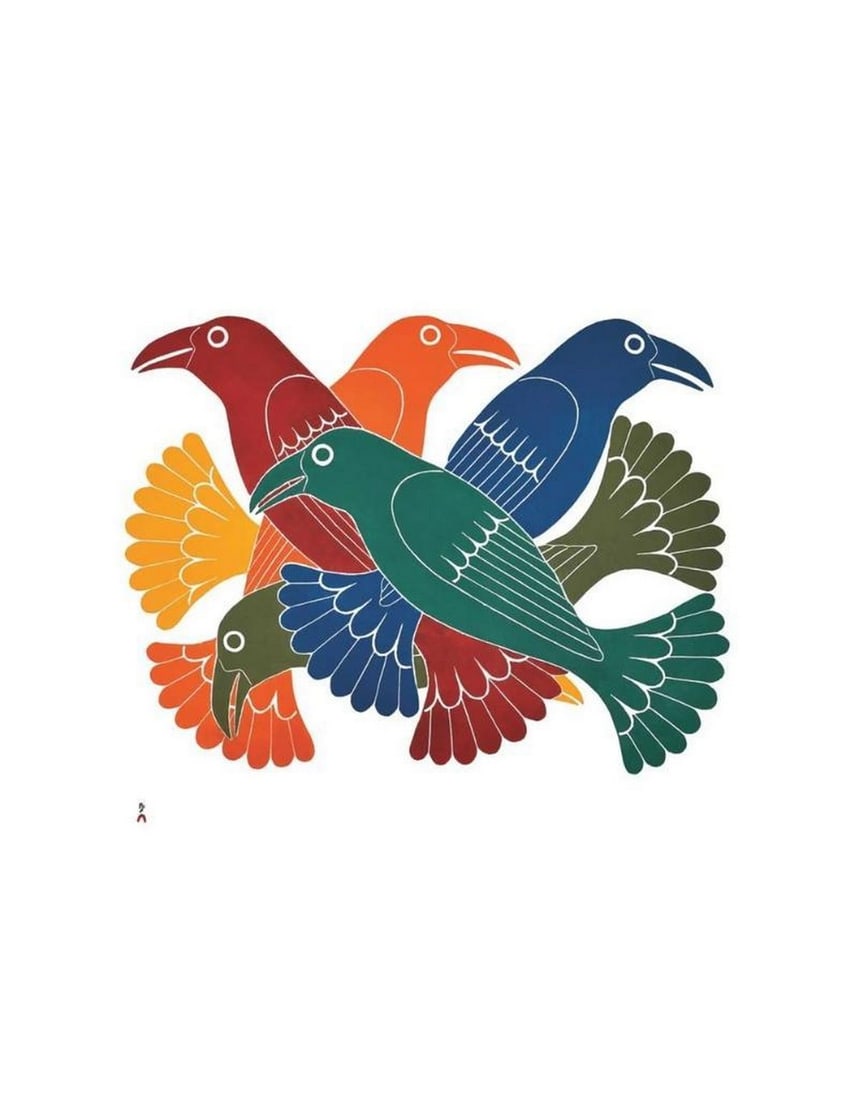 14" x 12" Spectacular Ravens Framed Art Print by Kenojuak Ashevak: 14" x 12" Spectacular Ravens Framed Art Print by Kenojuak Ashevak Like many Inuit artists, Kenojuak Ashevak spent much of her life living close to the land, following a way of life similar to