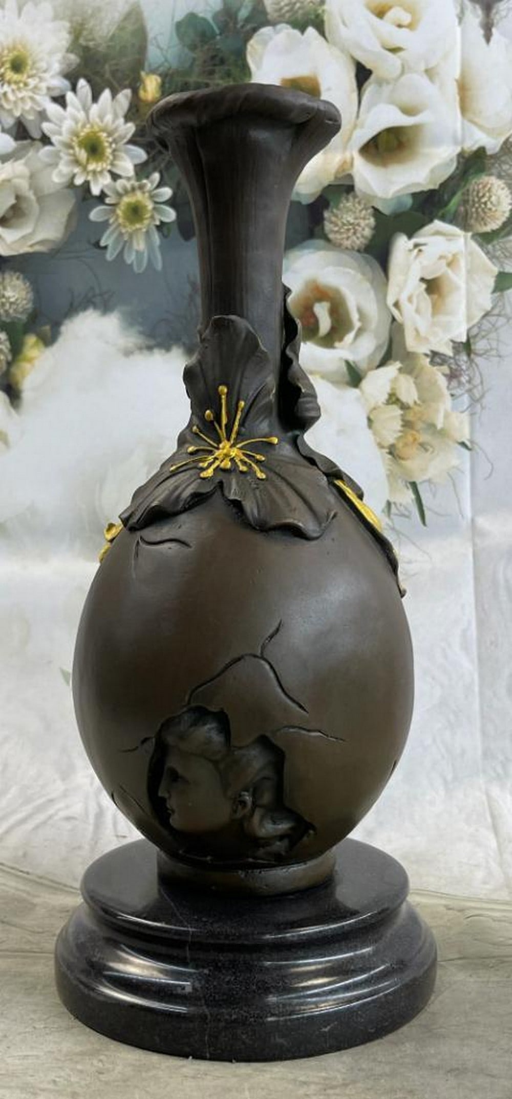 Portrait of a Girl Bronze Vase Sculpture: Portrait of a Girl Bronze Vase Sculpture Nouveau Vase This bronze statue by Jacques Callot is handmade and cast in the traditional Lost Wax Casting Process. This insures a quality bronze sculpture t