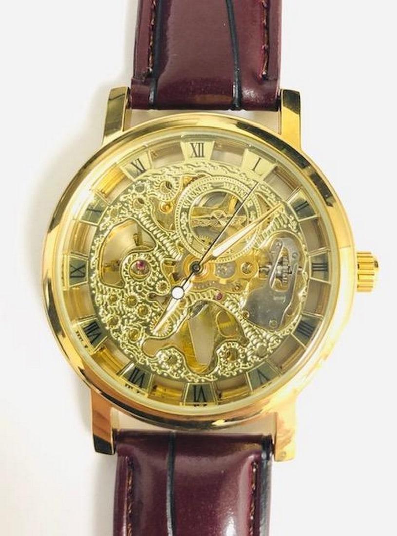 Genuine Leather Banded Skeleton Dial Automatic Watch (1 of 2)