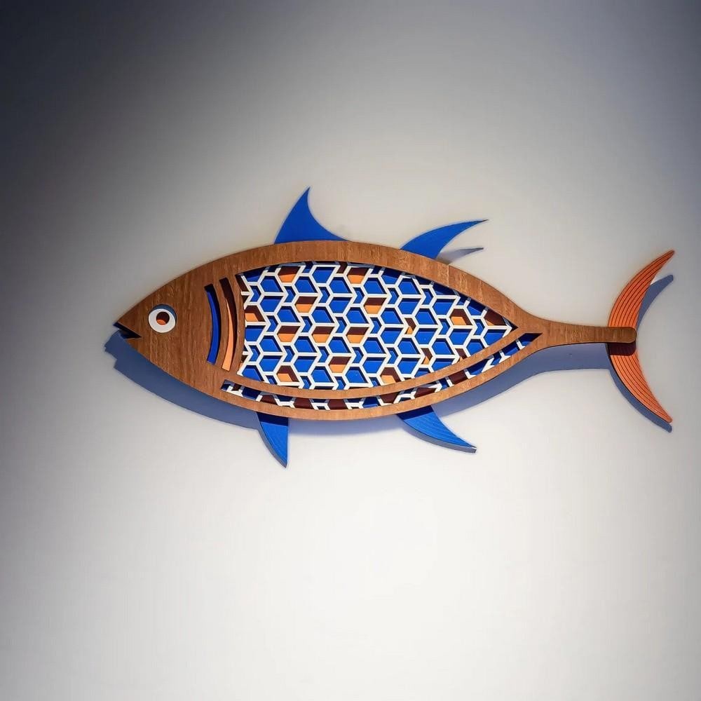 Hand Carved Wooden Mask with Fish Design (1 of 3)