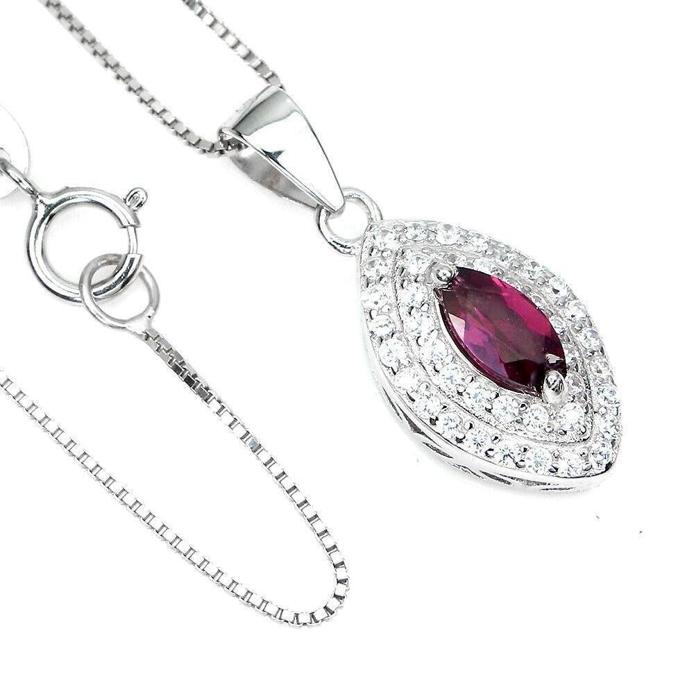 Radical Rhodolite And Austrian Crystal 14K White Gold Plated 925 Sterling Silver Necklace (1 of 3)