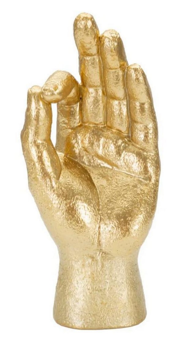 Golden OK Hand Gesture Decor: Golden OK Hand Gesture Decor A striking golden statue capturing the gesture of a hand forming the universally recognized 'OK' sign. This elegant piece adds a touch of positivity and contempora