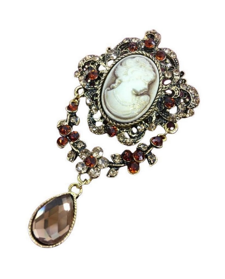 Victorian Inspired Rhinestone Cameo Brooch: A Victorian Inspired Rhinestone Cameo Brooch. View Photos For Further Details.