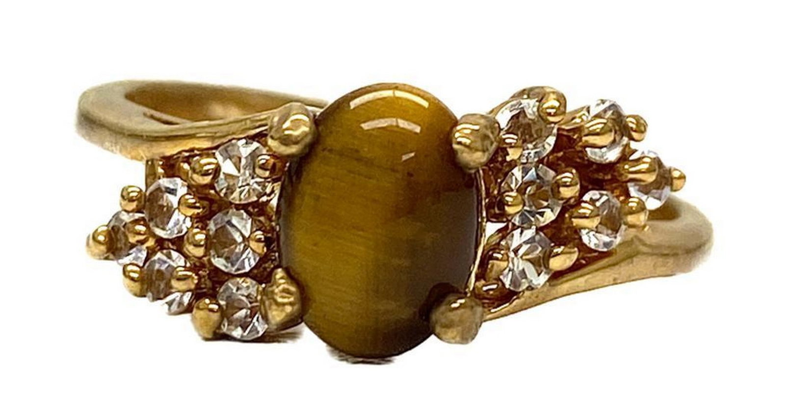 Elegant Tigers Eye and Yellow Gold Ring: Elegant Tigers Eye and Yellow Gold Ring Genuine Natural High Quality- Semi-Precious Stones - Hand-Prong Set -Hand Finished - Nickel Allergy Free, Base Metal- Brass, 18KTGP Yellow Gold Electroplate Fin