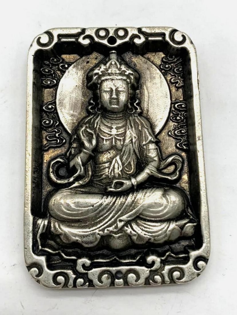 Tibetan Silver Amulet Bar Featuring Goddess Kwan-Yin (1 of 4)