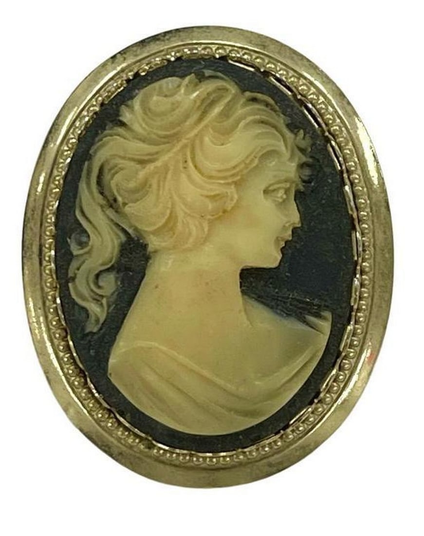 Regal Noir Victorian Lady Gold Cameo Brooch (1 of 3)