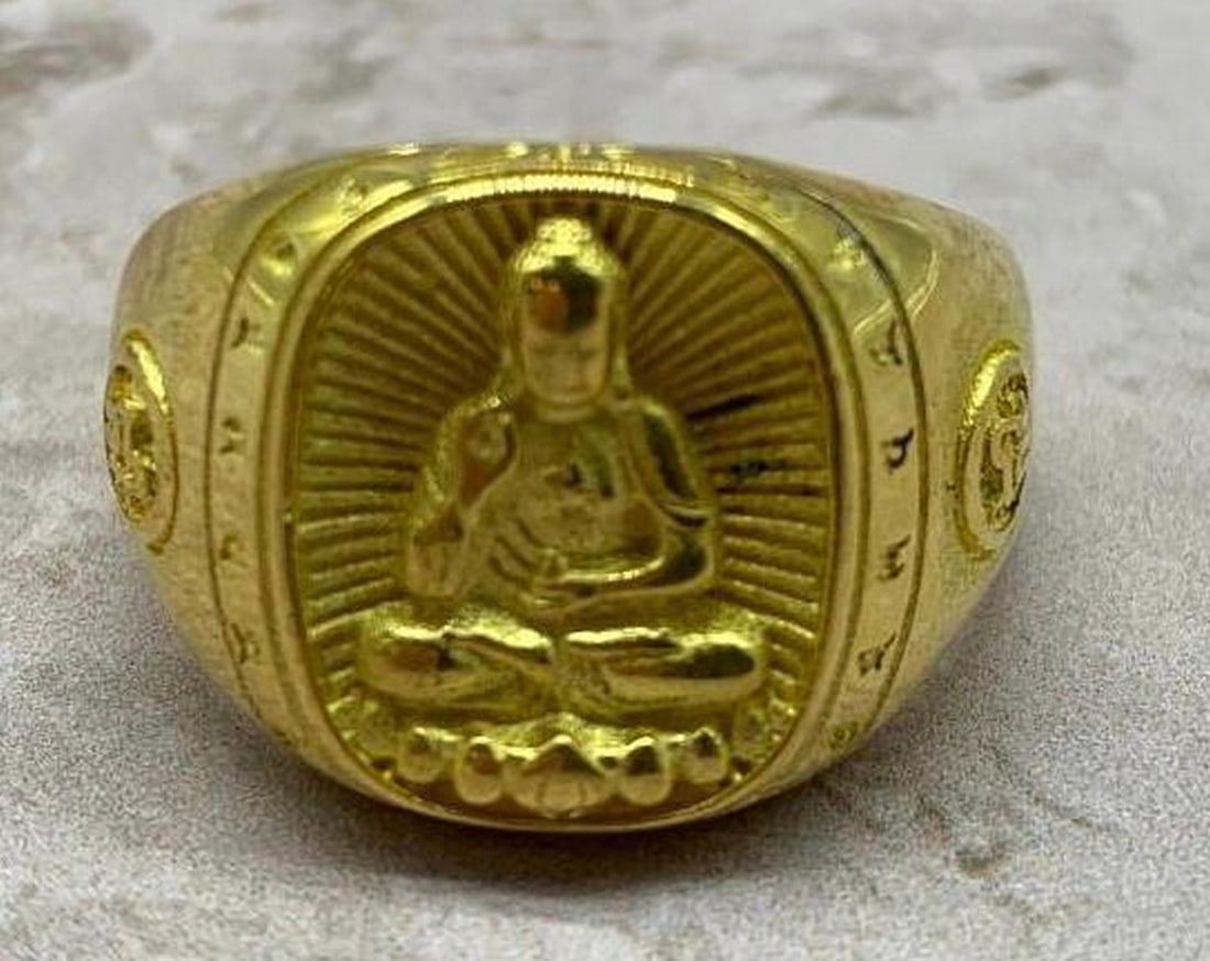 Gold-Plated Serenity Ring Seated Buddha Design (1 of 4)